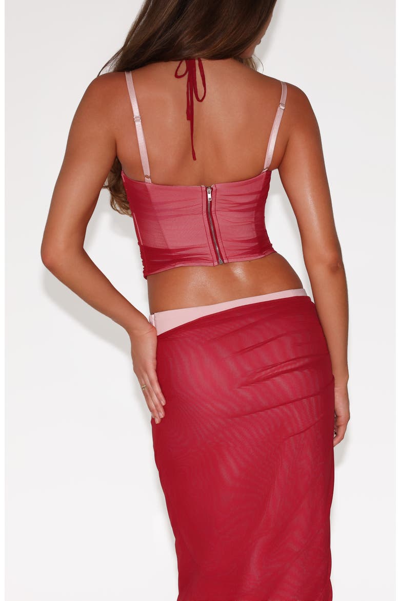 Caline Ruched Corset Top, Alternate, color, RED