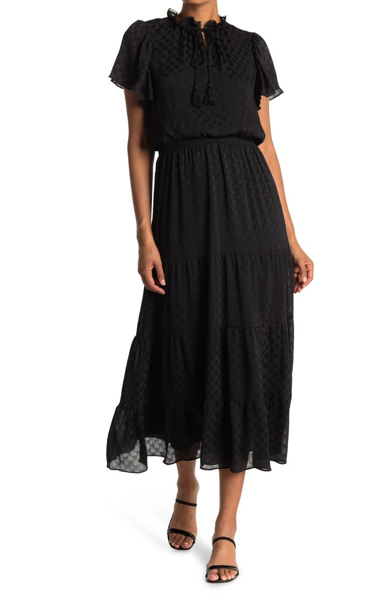 MAX STUDIO Shiny Dot Jacquard Flutter Sleeve Dress, Main, color,