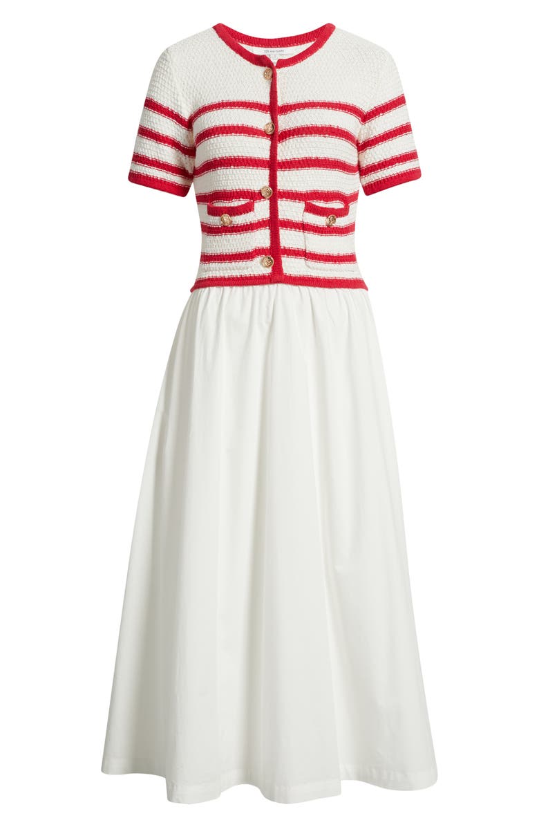 ZOE AND CLAIRE Stripe Mixed Media Cotton Dress, Alternate, color, Red