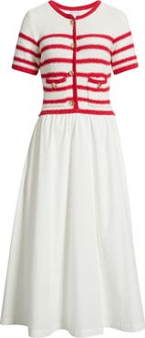 ZOE AND CLAIRE Stripe Mixed Media Cotton Dress