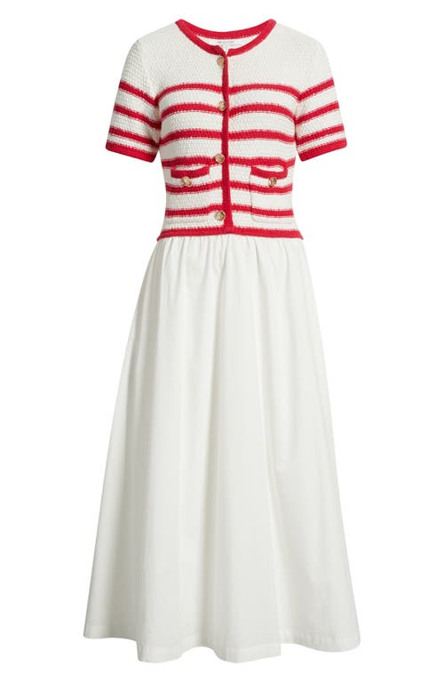 Zoe And Claire Stripe Mixed Media Cotton Dress In Multi