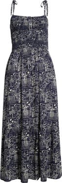 Marine Layer Carmen Tie Strap Smocked Cotton Blend Sundress