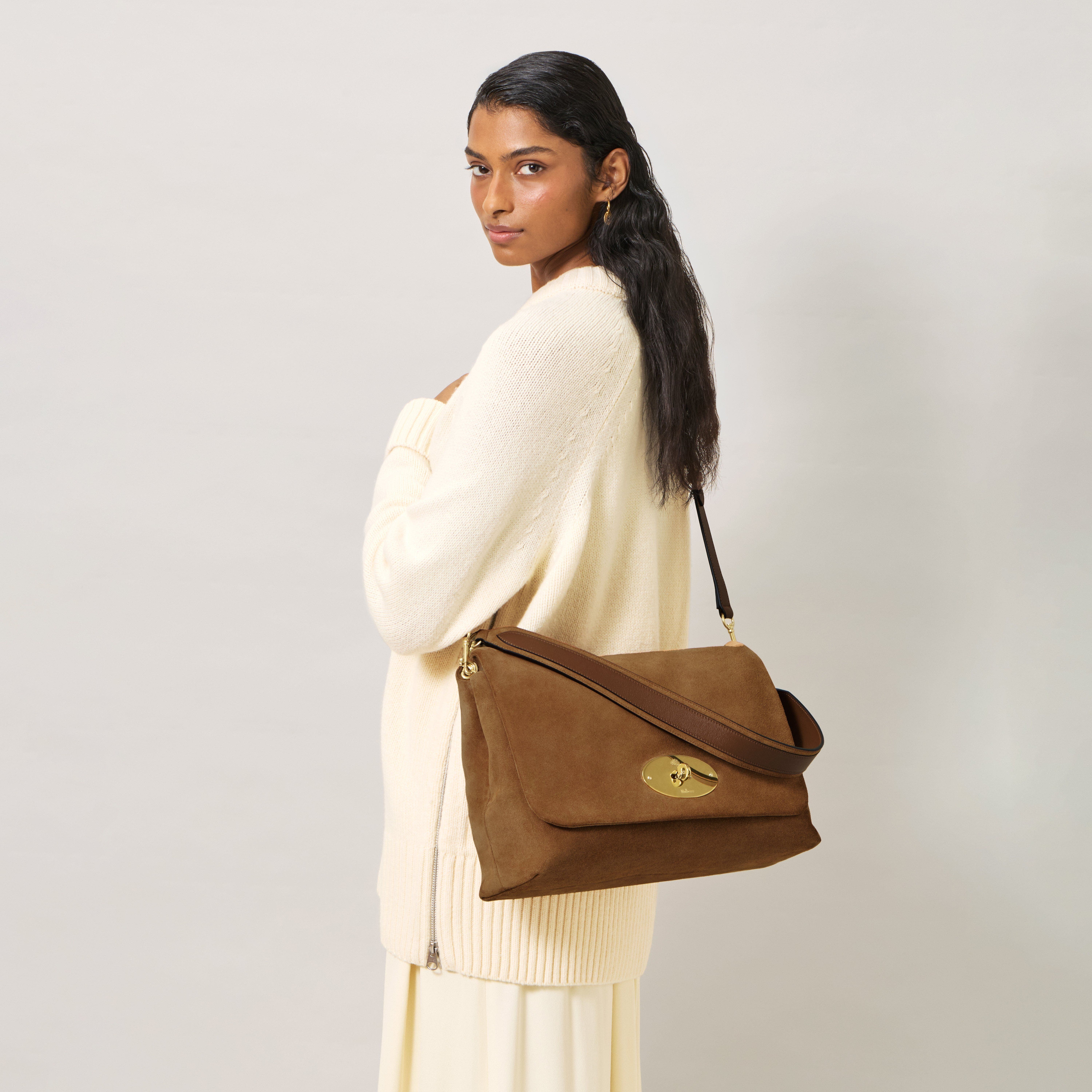 Large Delilah Suede Flap Bag, Alternate, color, Vintage Oak