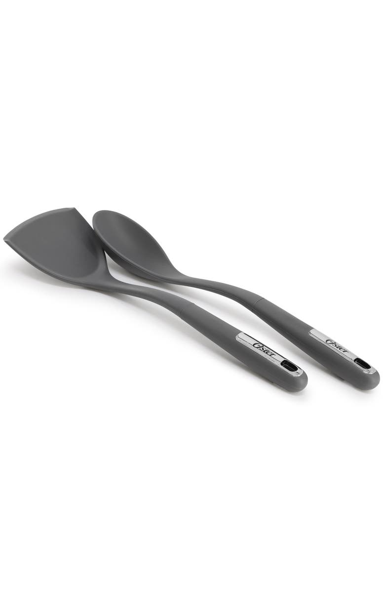 OSTER Ridgecrest 2 Piece Silicone Kitchen Tool Serving Spoon and Turner Set, Alternate, color, Gray