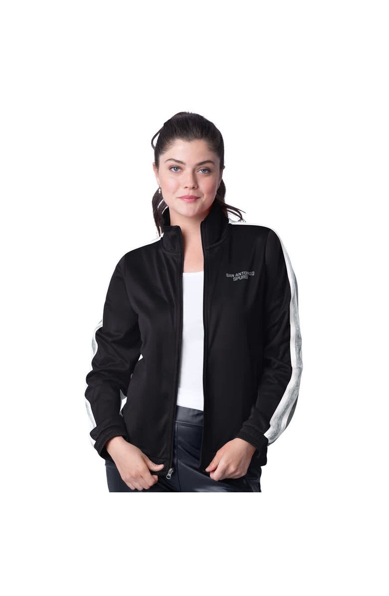 G-III 4HER BY CARL BANKS Women's G-III 4Her by Carl Banks Black/Silver San Antonio Spurs Rebel Sequin Bling Full-Zip Track Jacket, Main, color, Black