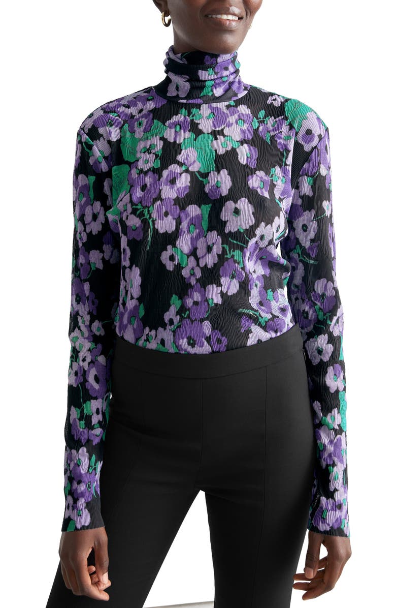 & Other Stories Aina Floral Plissé Turtleneck, Main, color, 