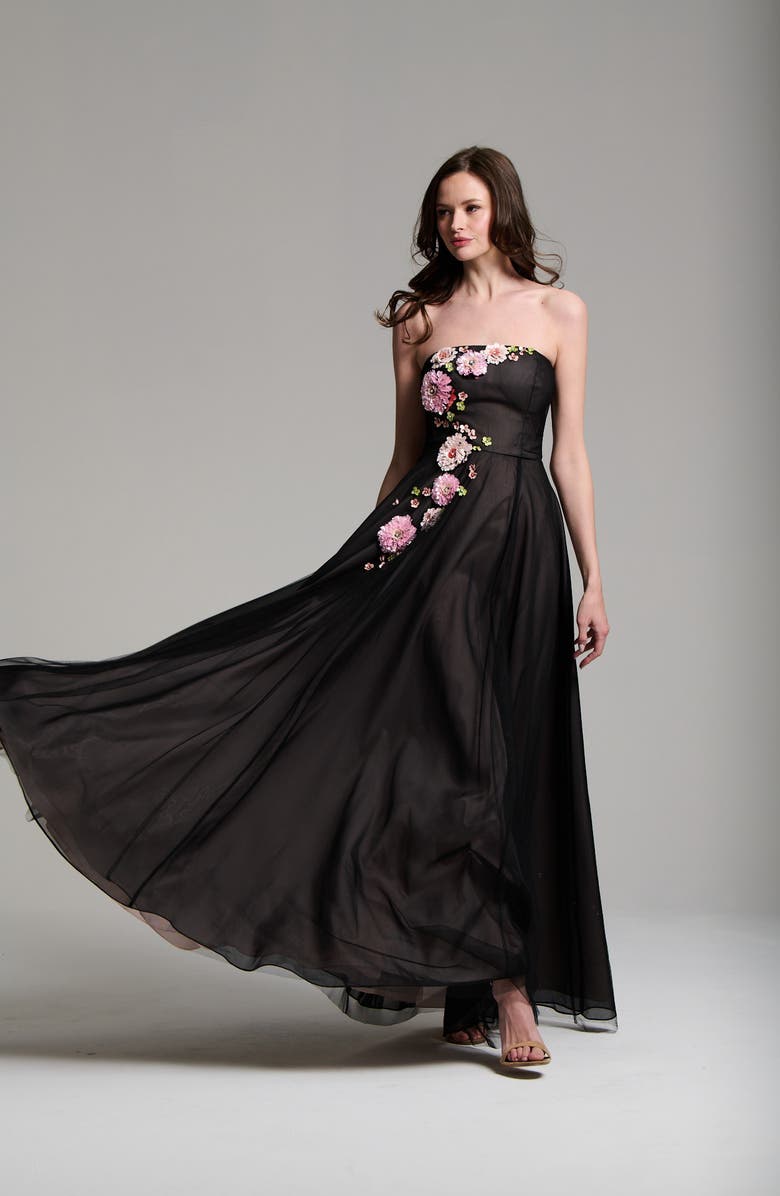 EMILY SHALANT 3D Floral Strapless Tulle Gown, Alternate, color, 