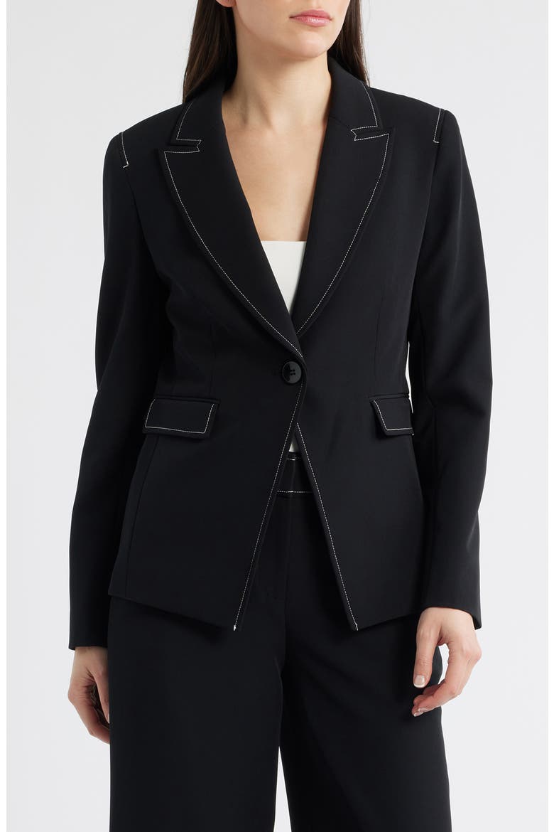 Topstitch Detail One-Button Jacket, Main, color, BLACK WHITE
