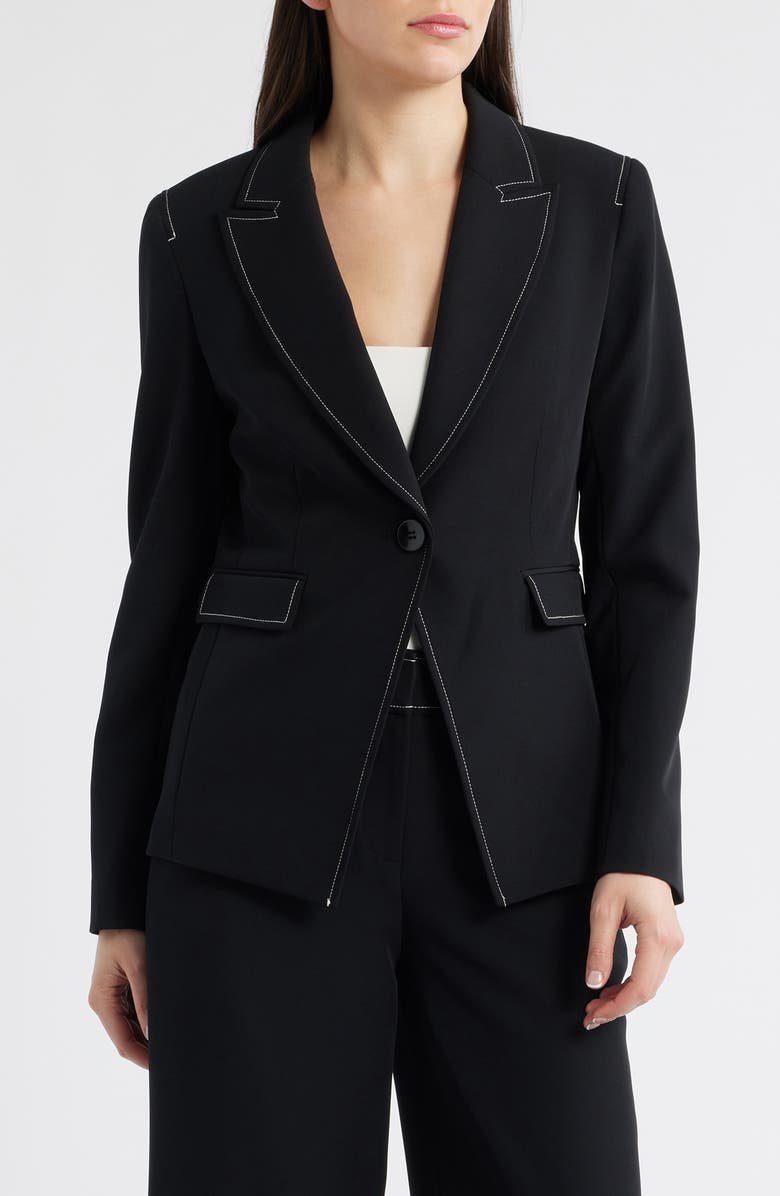 Tahari ASL Topstitch Detail One-Button Jacket, Main, color, Black White