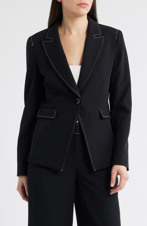 Topstitch Detail One-Button Jacket (Petite)