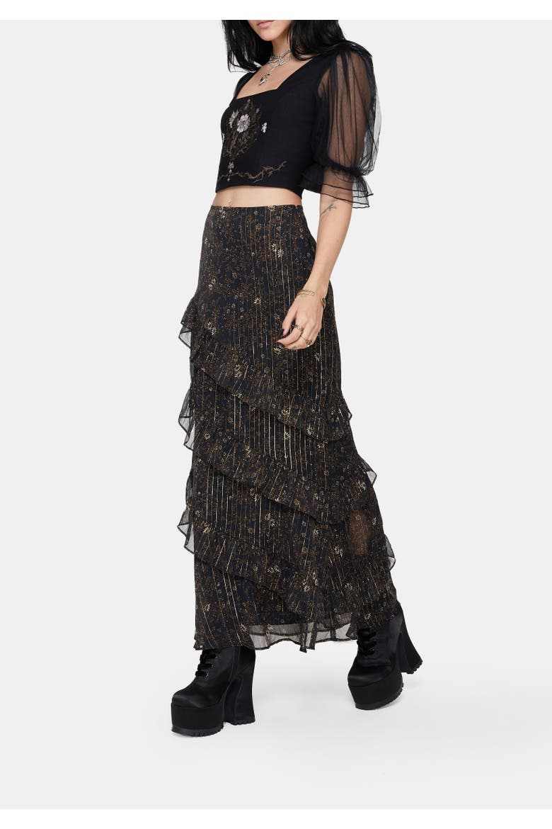 Astralis Stripe Ruffle Tiered Maxi Skirt, Alternate, color, Black