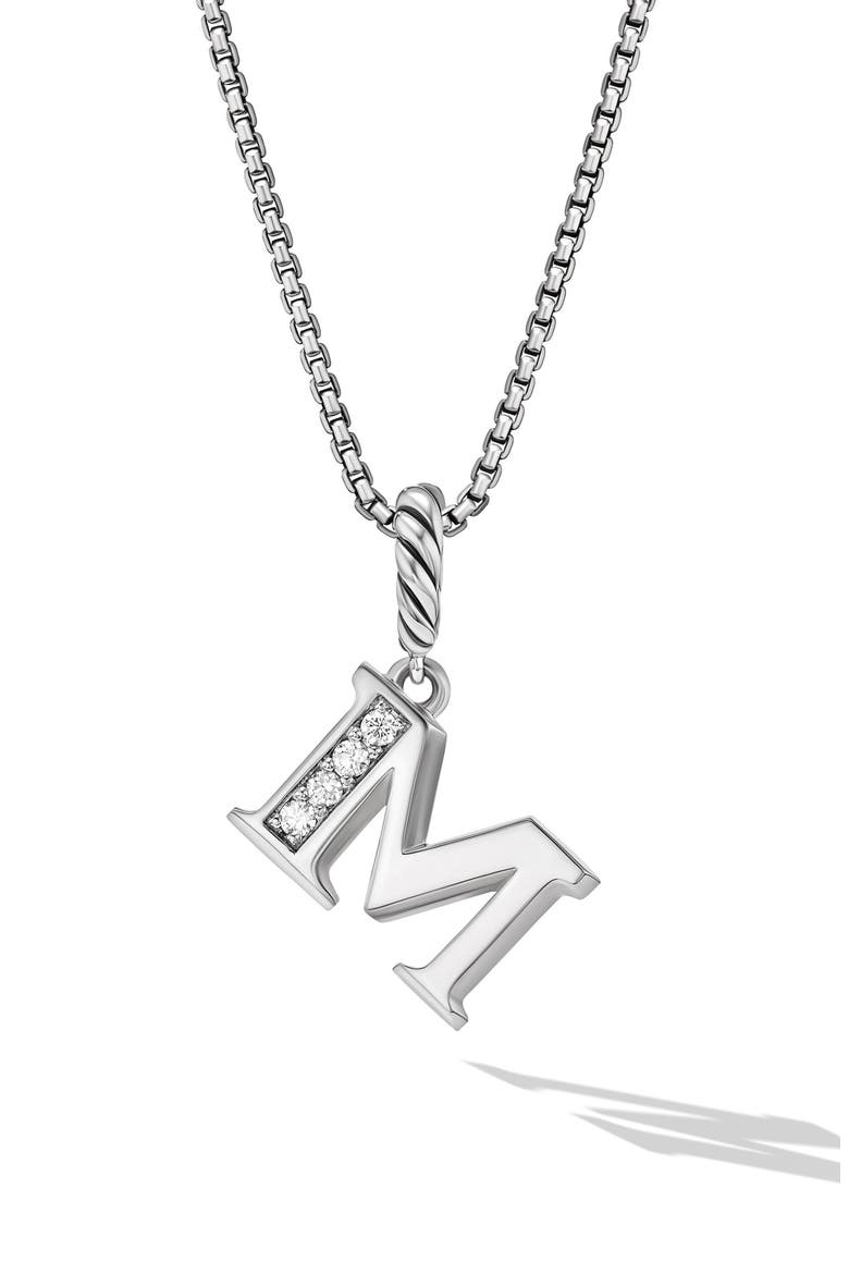Pavé Initial Pendant Necklace in Sterling Silver with Diamond, Main, color, STERLING SILVER - M