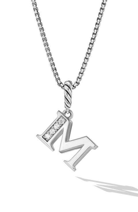 Pavé Initial Pendant Necklace in Sterling Silver with Diamond