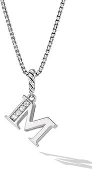 David Yurman Pavé Initial Pendant Necklace in Sterling Silver with Diamond