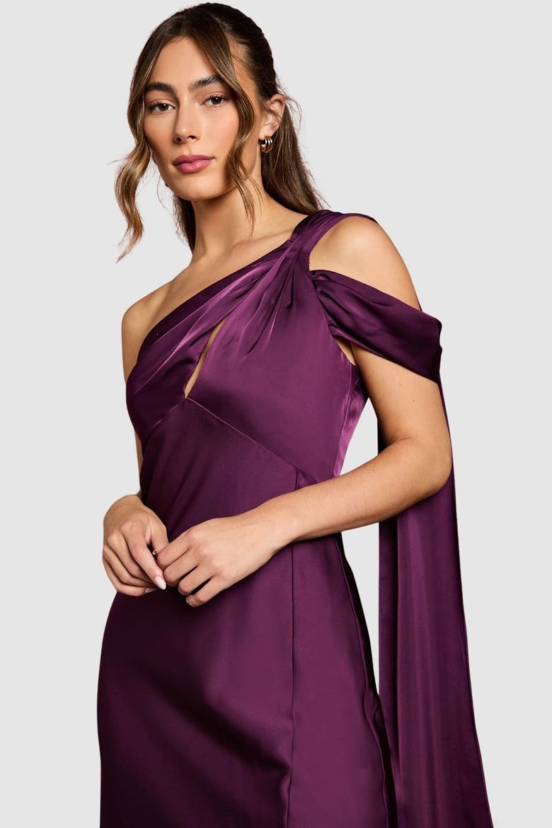 Satin Fishtail Maxi Dress, Alternate, color, Grape