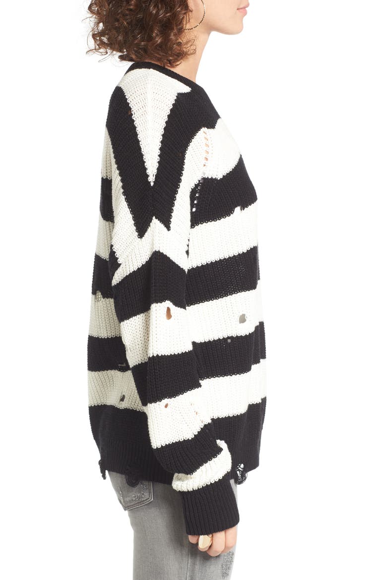 Decontructed Stripe Cotton Pullover, Alternate, color, BLACK RUGBY STRIPE