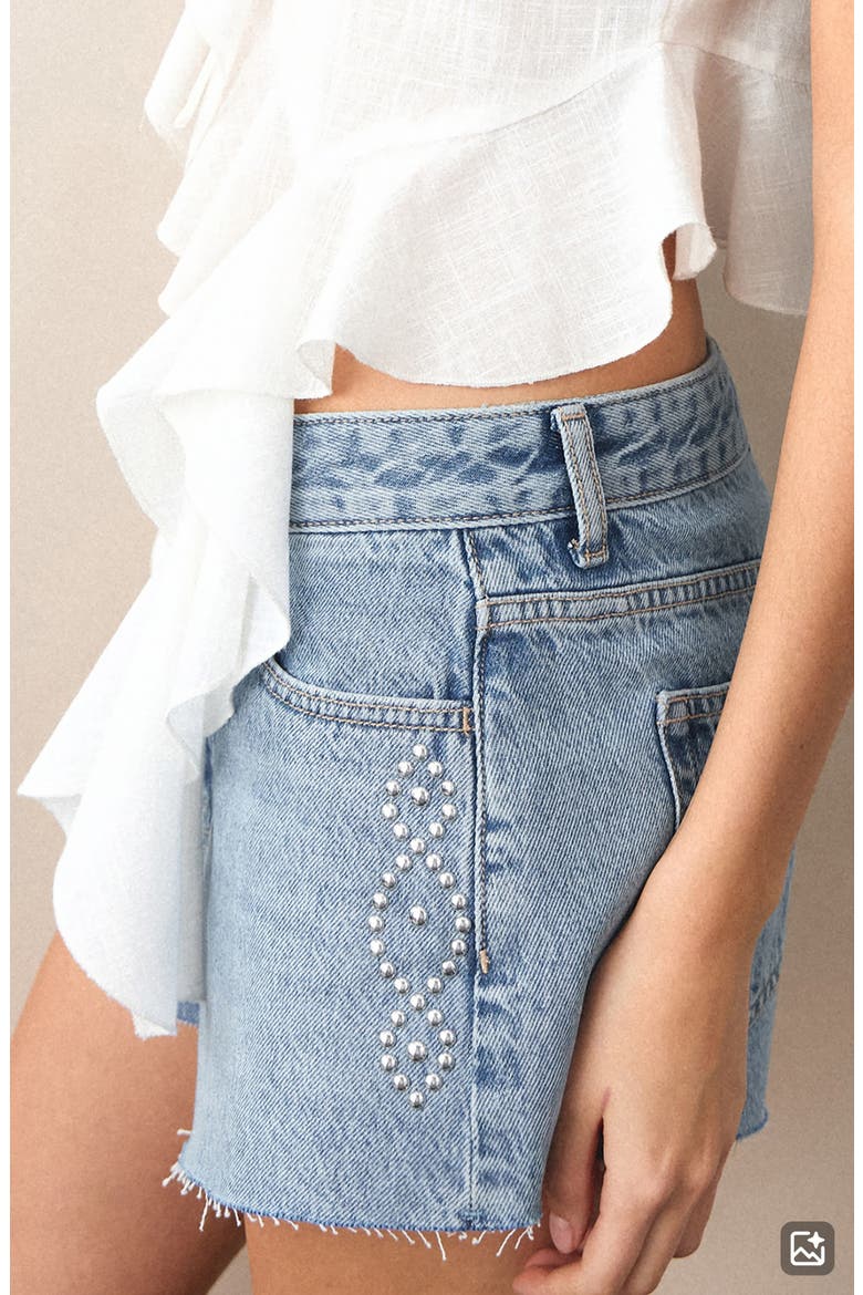 Studded Denim Cutoff Shorts, Alternate, color, MEDIUM BLUE