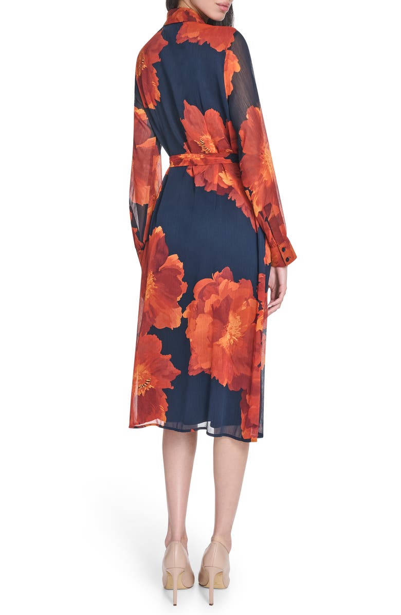 Calvin Klein Long Sleeve Chiffon Midi Dress, Alternate, color, 