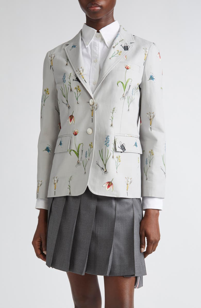 Thom Browne Fit 1 Botanical Print Cotton & Linen Blazer, Main, color, Medium Grey