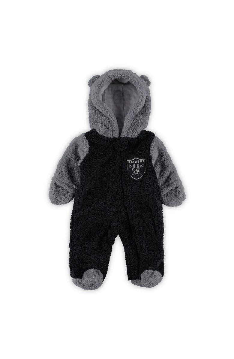 Outerstuff Newborn & Infant Black/Gray Las Vegas Raiders Game Nap Teddy Fleece Bunting Full-Zip Sleeper, Alternate, color, 