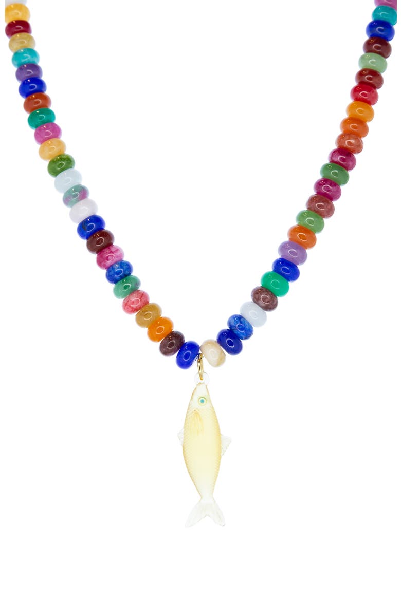 Nori Bead Fish Pendant Necklace, Main, color, JADE MULTI