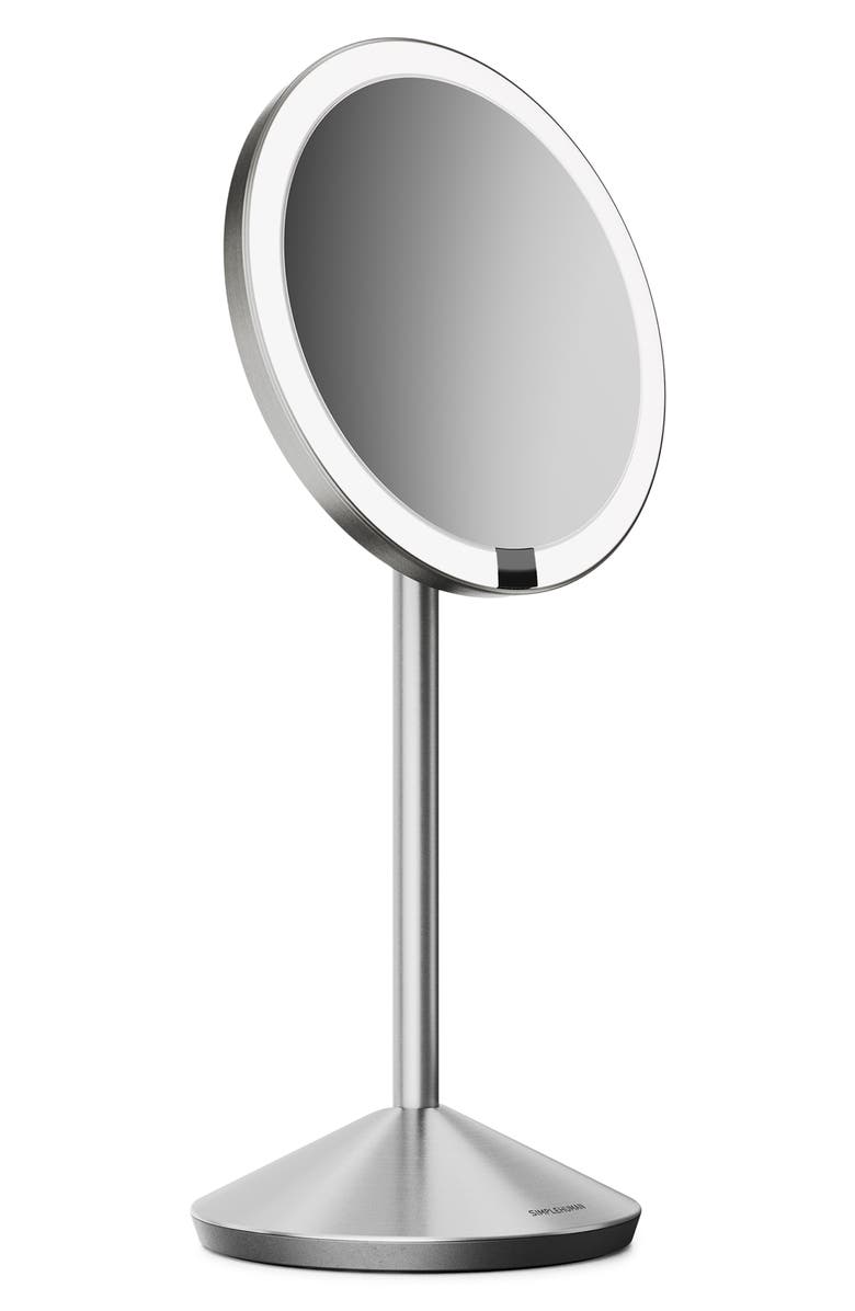 simplehuman 10x Magnification Sensor Travel Mirror, Alternate, color, Brushed Steel