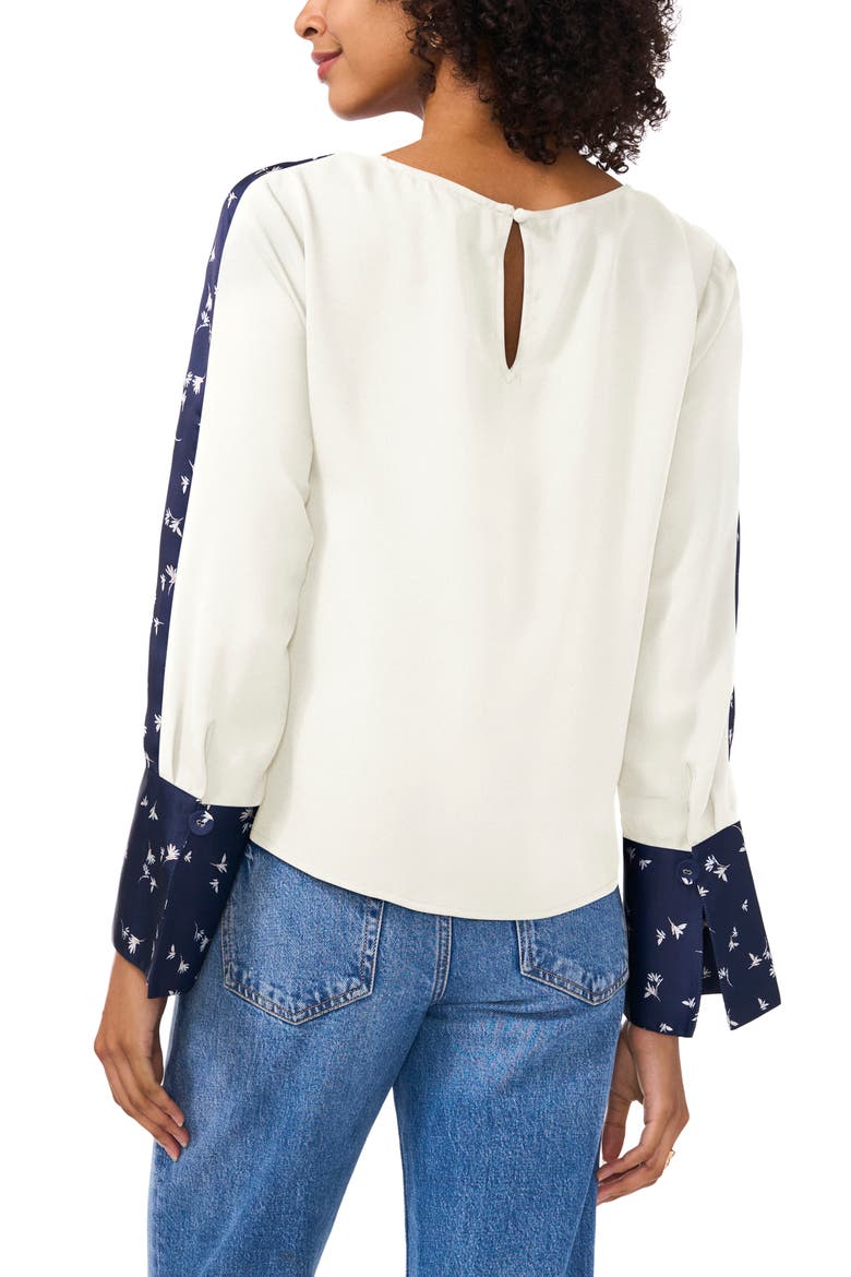 Floral Accent Flare Cuff Top, Alternate, color, NEW IVORY