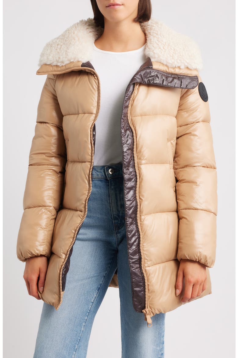 Bonita Faux Shearling Collar Puffer Jacket, Alternate, color, BISCUIT BEIGE