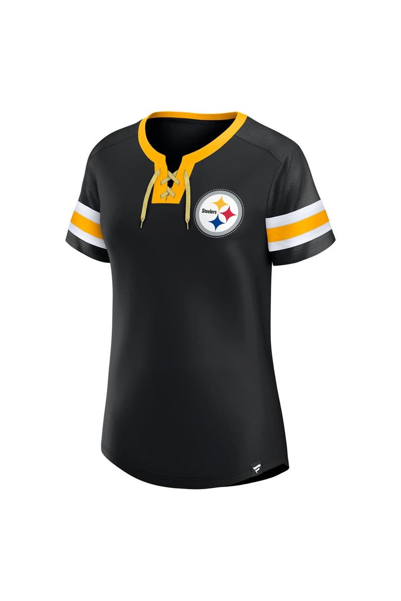 Women's Fanatics  Black Pittsburgh Steelers Lace-Up Bling T-Shirt, Alternate, color, Black