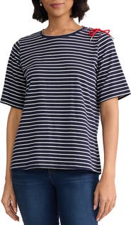 Jones New York Stripe Lace-Up Shoulder T-Shirt