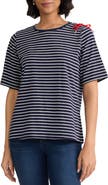Jones New York Stripe Lace-Up Shoulder T-Shirt