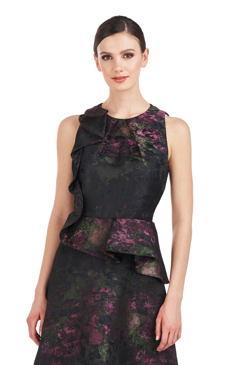 Kay Unger Inga Floral Ruffle Detail Cocktail Dress, Alternate, color, 