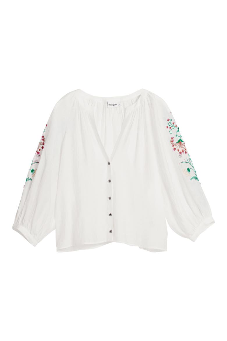 Embroidered Sleeve Top, Alternate, color, WHITE