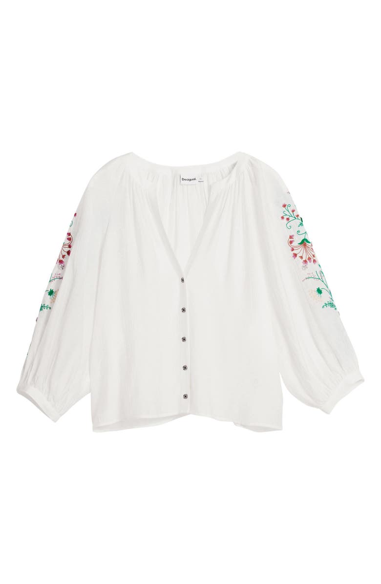Desigual Embroidered Sleeve Top, Alternate, color, White