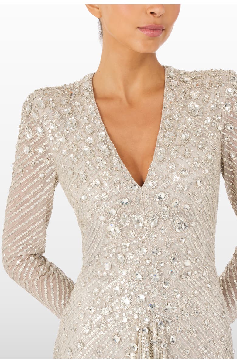 Jenny Packham Eve Sequin-Embellished V-neck Dress, Alternate, color, Platinum