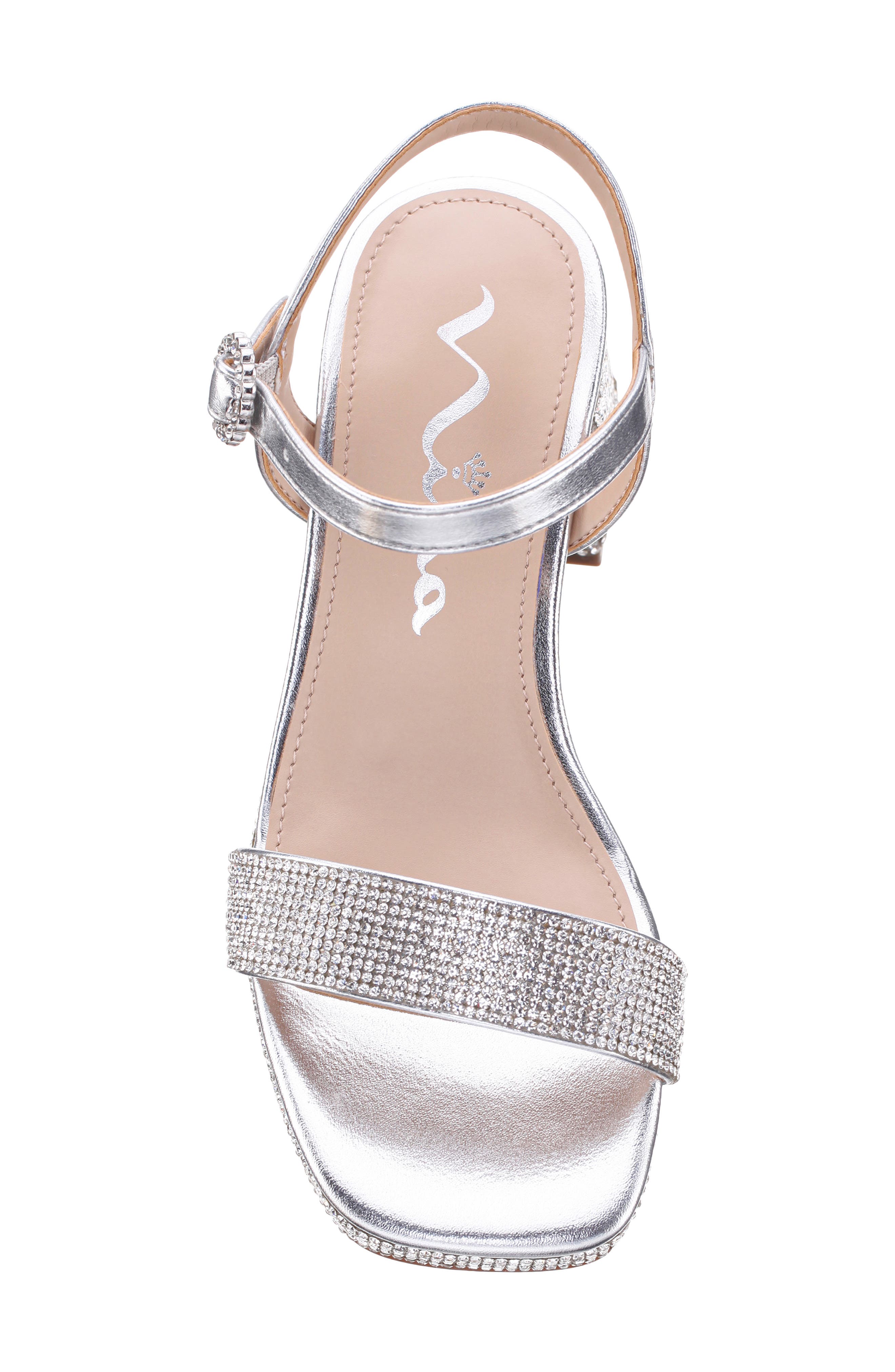 Nina Kids' Marysol Ankle Strap Platform Sandal, Alternate, color, Silver Metallic Stones