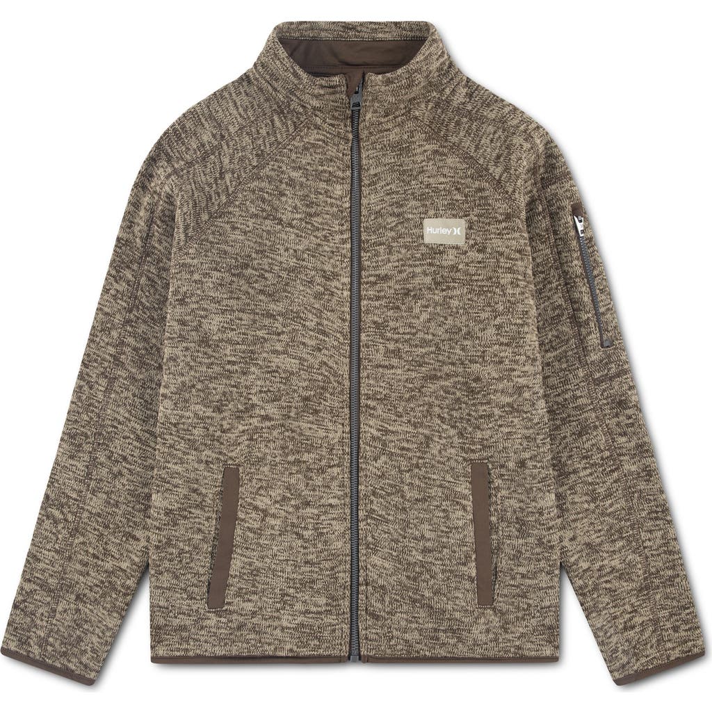 Hurley Kids' Heathered Full Zip Fleece Jacket In Brown