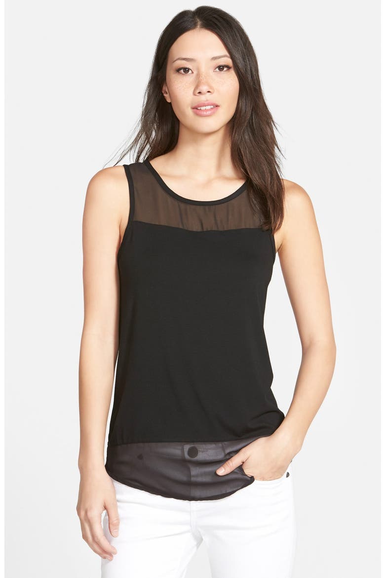 Sleeveless Mixed Media Top, Main, color, RICH BLACK