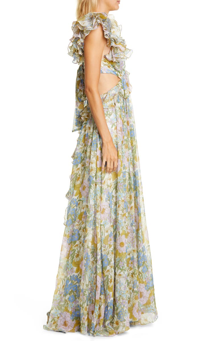 Zimmermann Super Eight Floral Ruffle Cotton & Silk Maxi Dress, Alternate, color, 