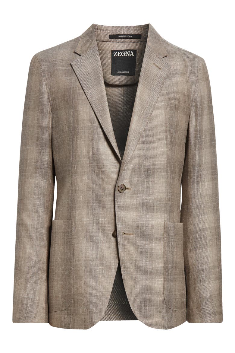 Fairway Crossover Plaid Wool, Silk & Linen Sport Coat, Alternate, color, MEDIUM BROWN