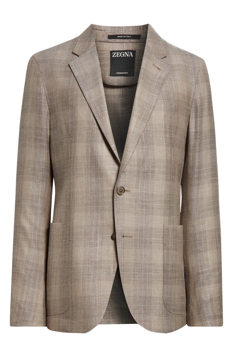 ZEGNA Fairway Crossover Plaid Wool, Silk & Linen Sport Coat, Alternate, color, Medium Brown
