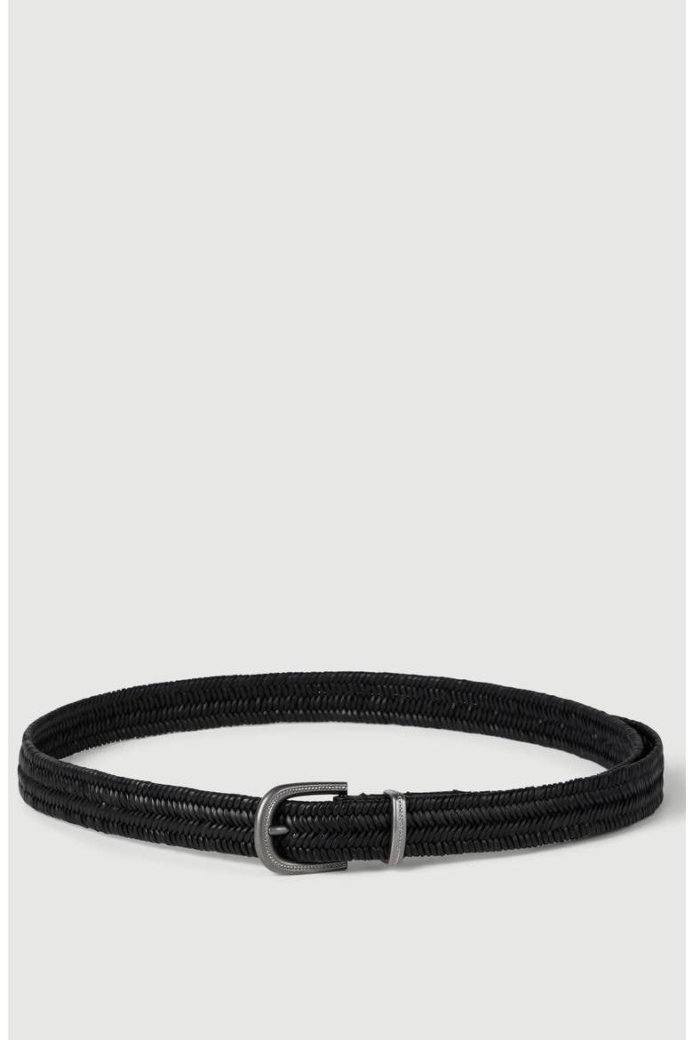 Stretch braided leather belt, Main, color, Black