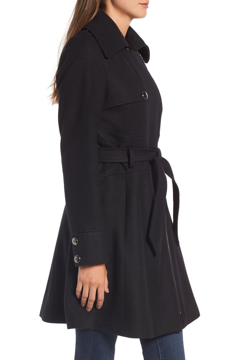 Fit & Flare Coat, Alternate, color, BLACK