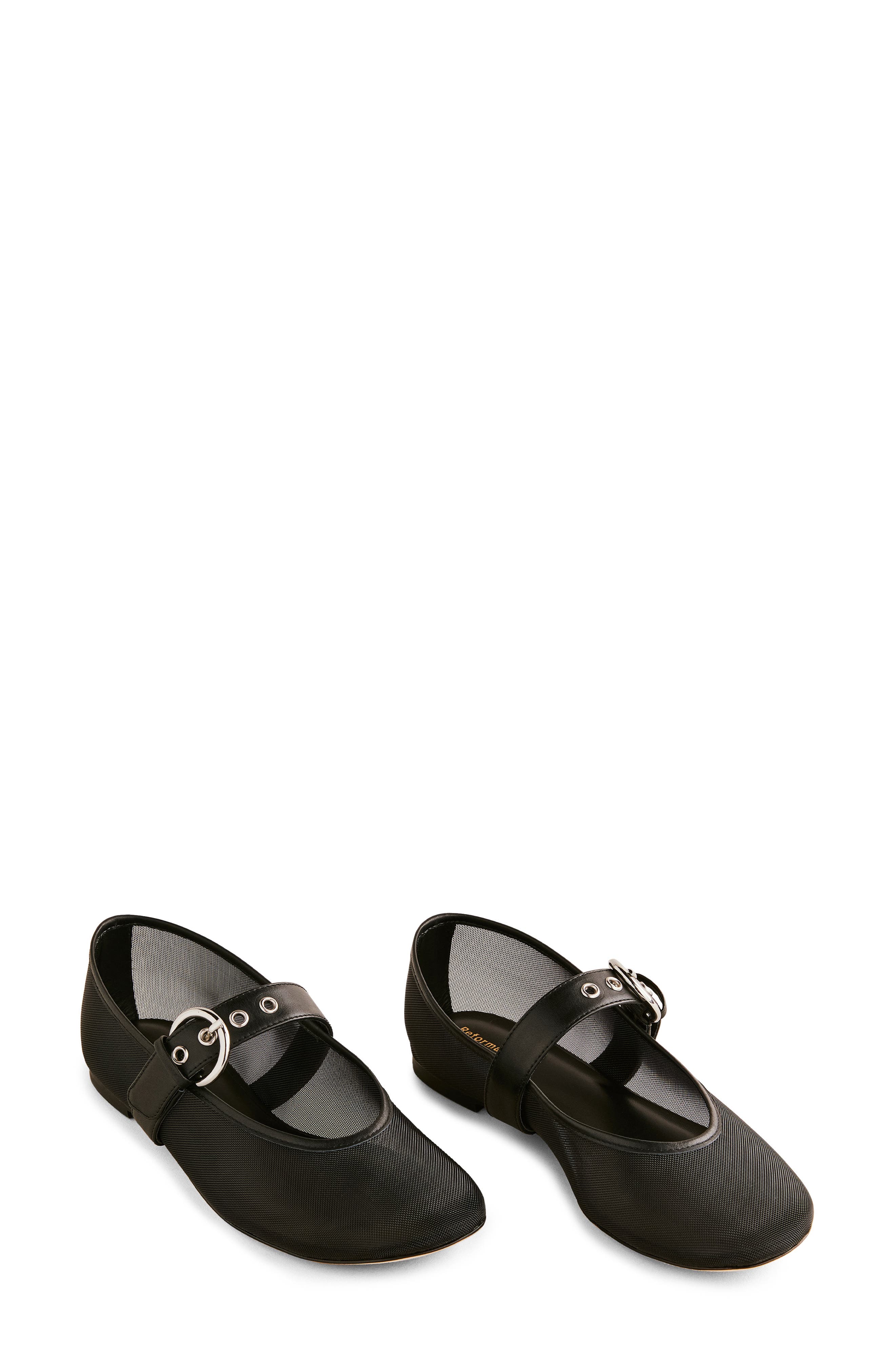 Reformation Bethany Ballet Flat, Main, color, Black Mesh