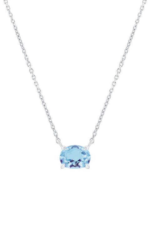 Sterling Silver Oval Semiprecious Stone Pendant Necklace