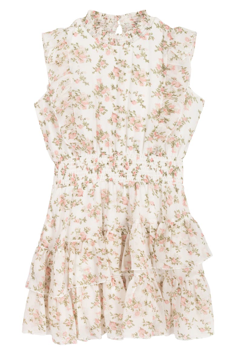 Kids' Yuryu Floral Chiffon Dress, Main, color, IVORY/PEACH