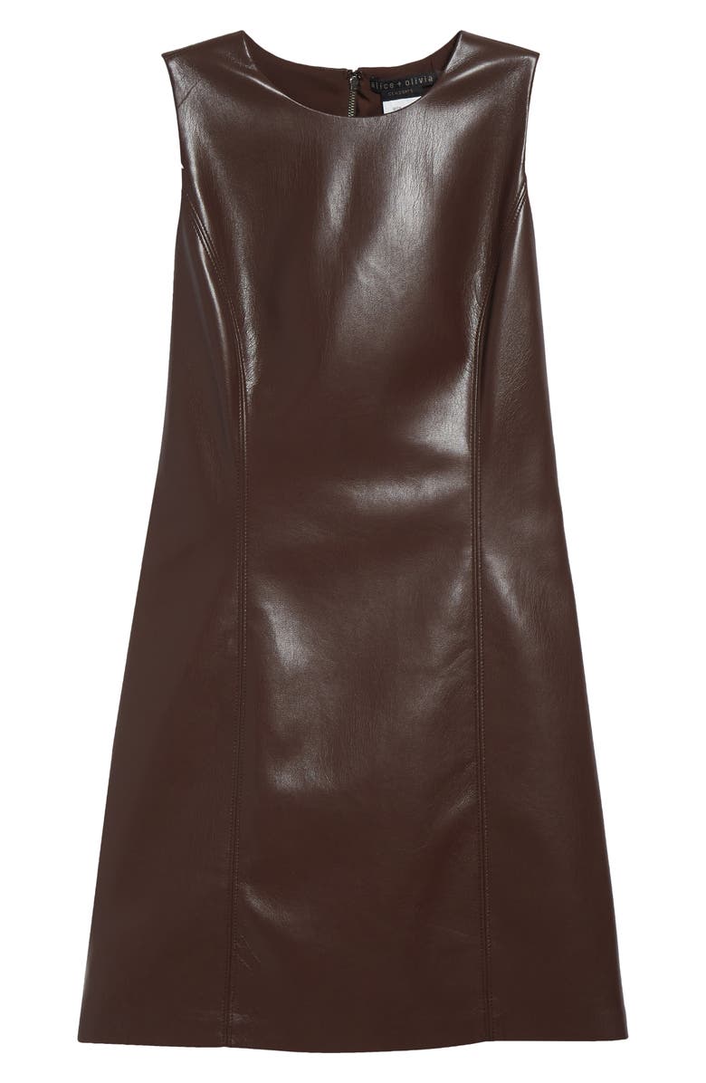 Alice + Olivia Faux Leather Sheath Minidress, Main, color, Dark Chocolate