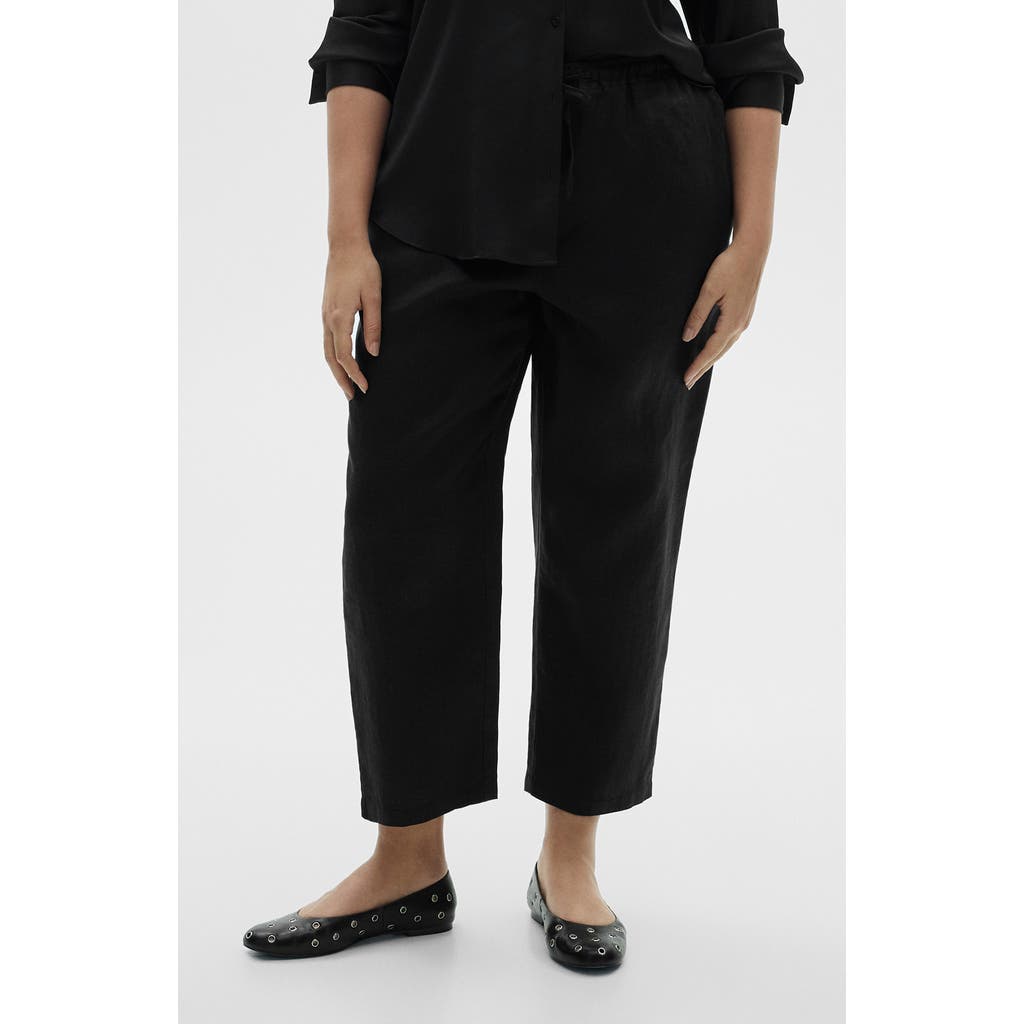 Shop Mango Linen Drawstring Pants In Black