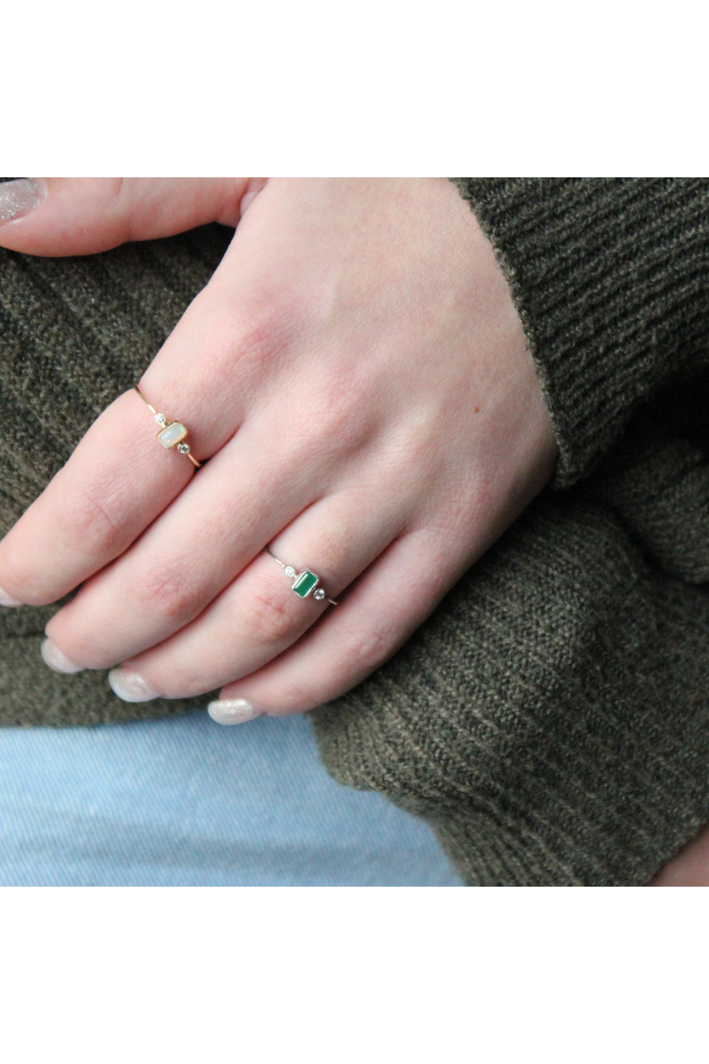 Emerald Cut Emerald & Diamond Birthstone Ring in 14K Gold, Alternate, color, Yellow Gold