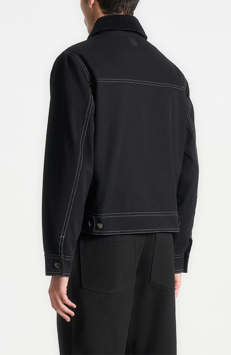 Manière De Voir Nino Clasp Detail Contrast Stitch Gabardine Jacket, Main, color, Black